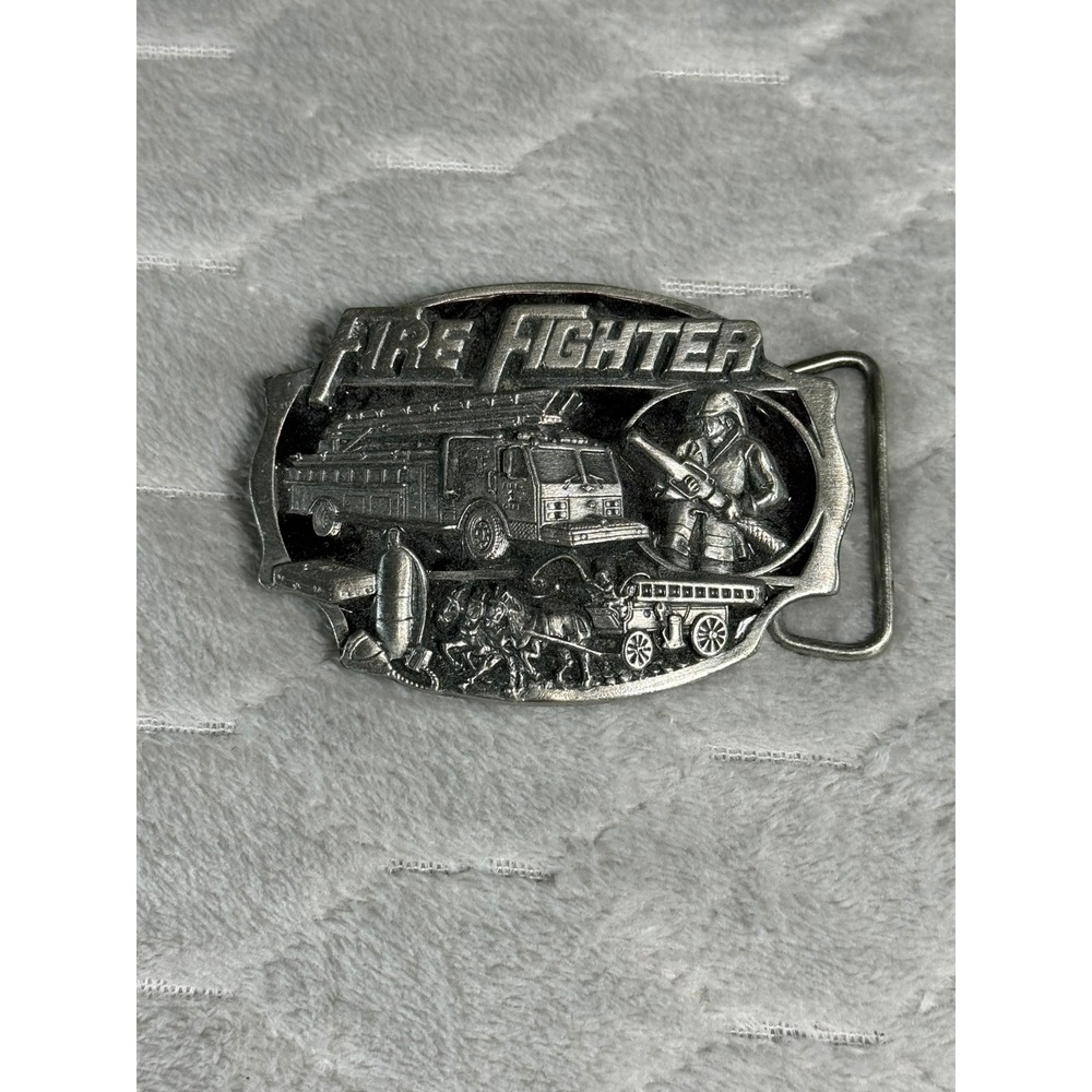 Siskiyou Firefighter Belt Buckle Vintage Fine Pewter Made in USA AG-13 Silver